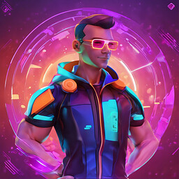 NFT clone card of user Marco, stylized digital avatar, futuristic design, vibrant colors, fitness and technology theme